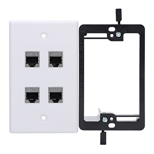 Placa de pared Cat7 de 4 puertos RJ45 con acoplador hembra a hembra y soporte blanco 2