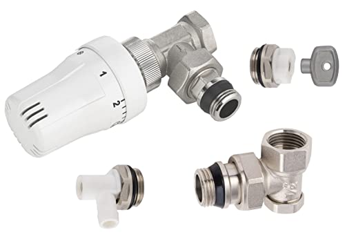 Kit Raccordement Radiateur Robinet Thermostatique Equerre + Coude de Réglage + Purgeur + Robinet de Vidange 15x21 (1/2) NOYON & THIEBAULT