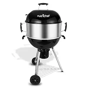 Portable Outdoor Charcoal BBQ Grill, Stainless Steel Charcoal Grill Offset Smoker with Cover, Apple Grill and Pizza Plate, Multi-Functional Ideal for Bake. Braise, Smoke, Roast, and Grill