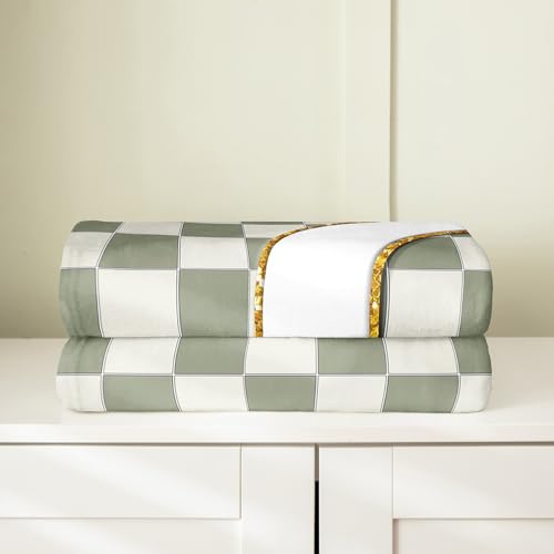 Image of Erosebridal Sage Green Checkered Flannel Blanket Plaid Initial C Fuzzy Plush Throw Personalized Monogram Fleece Blanket for Kids Boys Girls,Fashion Grids Gingham Decor for Bed Couch Queen 90 inchx90 inch