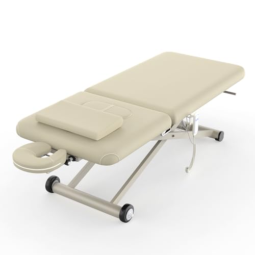 Image of Dolonm Electric Massage Table, Electric Lift Motor and Manual Backrest Adjustable for Treatment /Medical Spa /Facial Bed /Beauty Bed and More - 31.2 Wide x 75 Long - Beige Gray