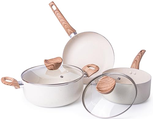 Ensemble de casseroles et poêles antiadhésives - Plaque à induction - Batterie de cuisine 5 pièces avec couvercle - Cuisiner avec marmite et poêles en...