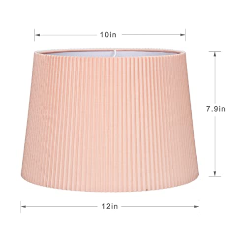 Lampwell Atomi Spider Pleated Fabric Lamp Shades For Table Lamps,Bedside Lamps,Floor Lamps, Medium Barrel,12"×10"×H7.9",Fabric Cloth, Handmade,Traditional Decorative,Pink #TOP1
