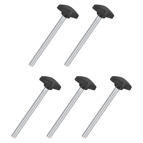 QUARKZMAN 5 Piezas de Pomos de Ala en T, M8 x 100mm Tornillo de Sujeción con Rosca Macho de Acero al Carbono, Pomos de Pulgar de 36mm de Diámetro de Pomos de Apriete Manual, Negro