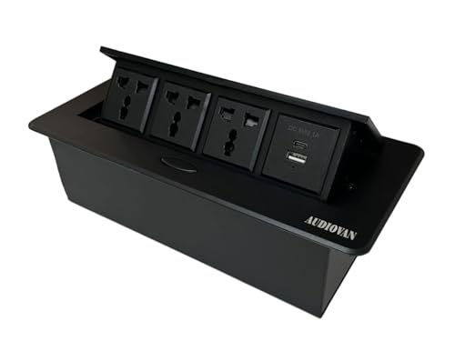 Image of Audiovan Tech Conference Table Connectivity Box,Interconnection Boxes,Cable Connection Box Office Table Socket with 3 Power Socket 2 USB 18 WATT A + C TYPE