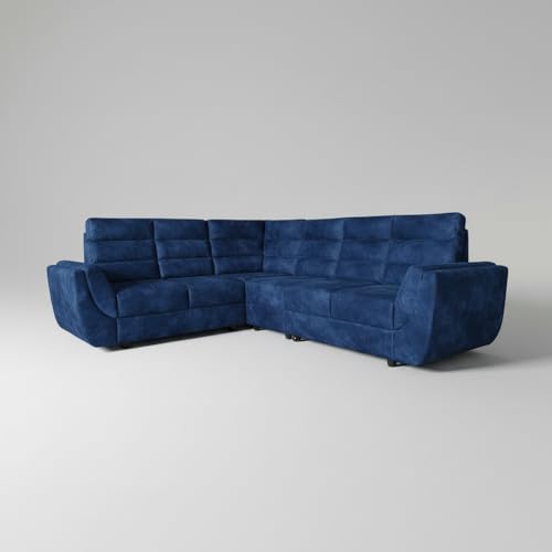 Image of APRODZ Wooden Sofa Set 6 Seater for Living Room, Solid Wood L Shape Sectional Sofa with Velvet Fabric Upholstery, Cushioned Seating for Home, Office & Lounge, Blue