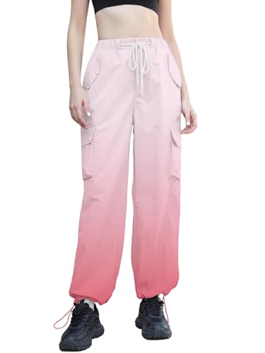 Image of Cromoncent Cargo Pants Girls & Women Parachute Pants Y2K Baggy Rave Clothes Waterproof with Pockets, 6 Years - 3XL