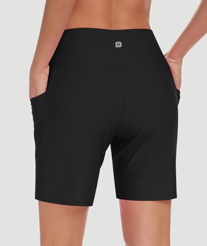 DIBAOLONG Women's Swim Shorts 7" High Waisted Quick Dry UPF 50+ Beach Board Shorts for Women with Liner & Pockets3