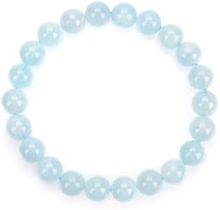 Natural Blue Aquamarine Gemstone Bracelet 7 inch Stretchy Chakra Gems Stones Healing Crystal