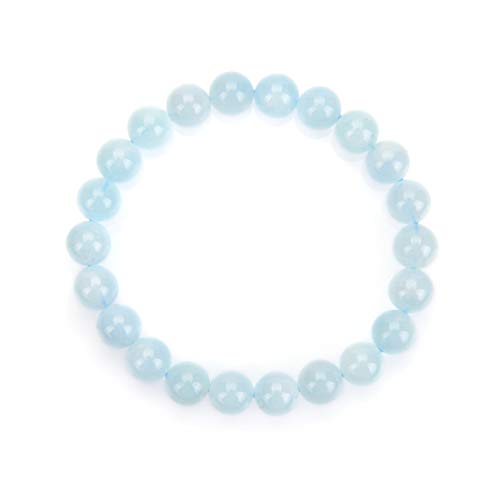 Natural Blue Aquamarine Gemstone Bracelet 7 inch Stretchy Chakra Gems Stones Healing Crystal