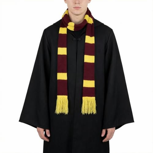 Storm&Lighthouse Wizard School Scarf Red and Gold Striped 2m x 13cm Fancy Dress Costume Accessory with Tassels Unisex Scarf