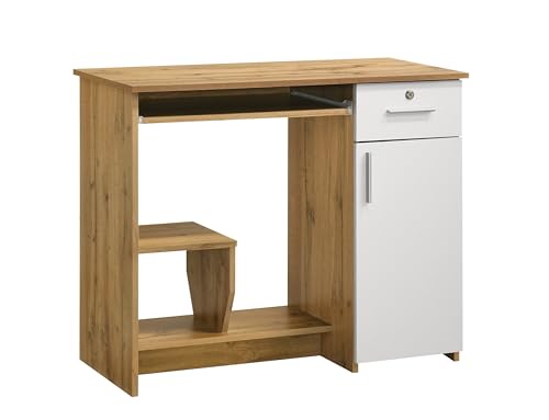 Image of DeckUp Nobu Home Engineered Wood Study Table and Office Desk (Wotan Oak & White, Matte Finish)