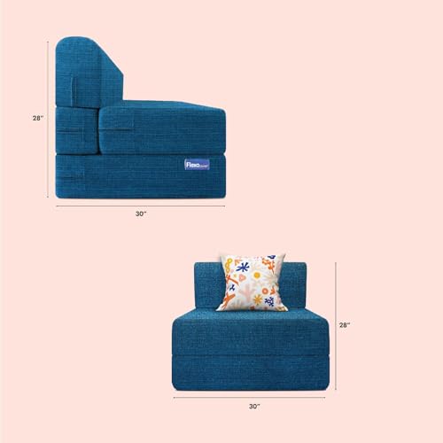 Image of Starlon 1 Seater Sofa Cum Bed Foldable 3-in-1 Sofa Bed with 1 Year Warranty, Washable Jute Fabric Cover & 1 Floral Pillows | Teal 2.5x6 Ft