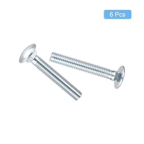 Image of uxcell 5 /16-18x2 Carriage Bolt, 6pcs Round Head Square Neck Screws, Carbon Steel Zinc Plated, Fully Threaded, Silver