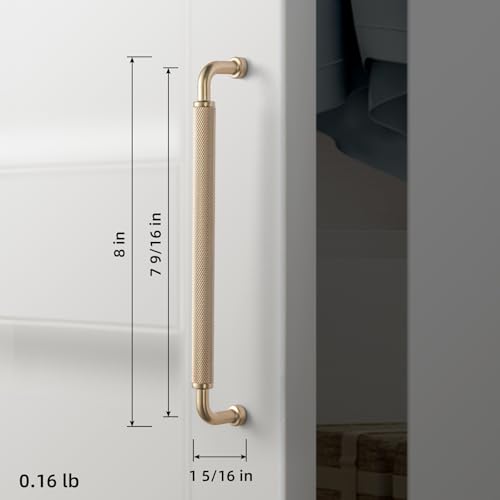 Image of Goo-Ki 6 Pack 7 9 /16 Inch Champagne Bronze Knurled Cabinet Pull Handle - Textured Non-Slip Grip, Classic Modern Design for Kitchen Cabinets & Furniture Drawers