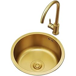 Fregadero Dorado Bricolaje Lavabo Redondo Dorado Fregadero Individual De Trompeta Mini RV Fregadero De Barra De Acero Inoxidable Fregadero De La Cocina Del Balcón Del Apartamento Lavabo Para Lavar Platos herramientas