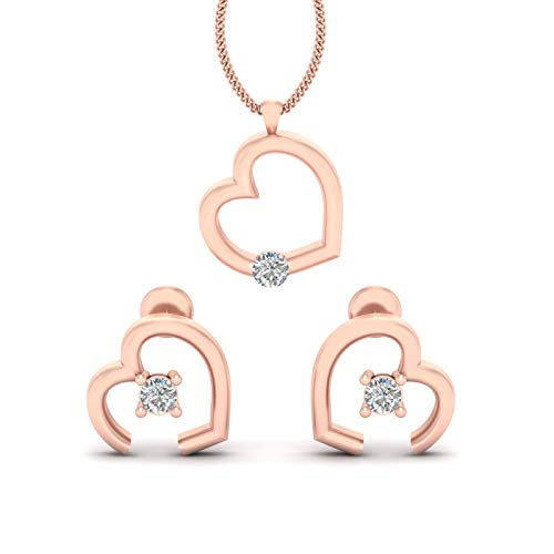 Pendientes y colgante de corazón de diamante en plata de ley y oro rosa premium