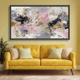 Décoration technique mixte rose et gris sur tableau sur toile texturé