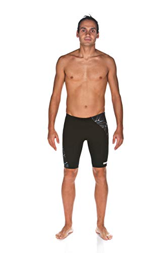 Arena Men's Water MaxLife Panel Jammer Swimsuit, Black - Black - Grey, 36