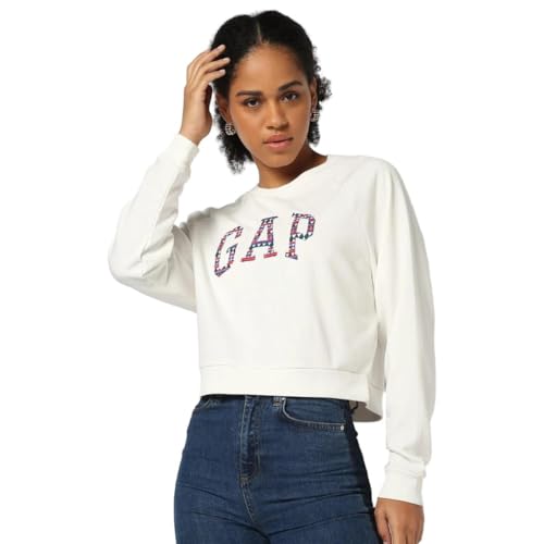 Image of Gap Women Regular Fit Solid Full Sleeves Round Neck Cotton Sweatshirt