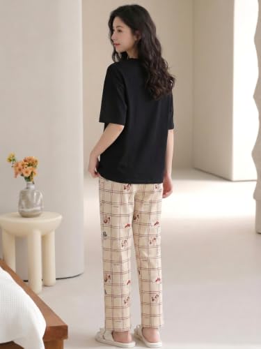 Image of Women's Korean Style Looper Fabric Nightsuit Set | Cute Print Half Sleeve T-Shirt & Pajama Set | Soft Comfortable Nightwear & Loungewear for Women