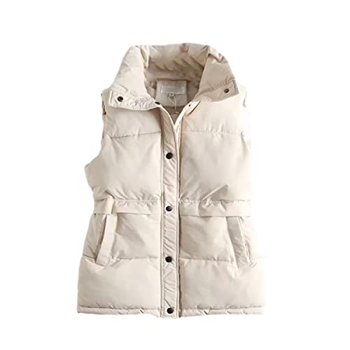 Chaleco largo acolchado para mujer chaqueta sin mangas suelta de color sólido con cuello alto