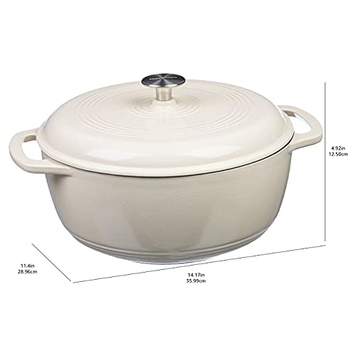 Amazon Basics Enameled Cast Iron Covered Dutch Oven, 7.3Quart, White