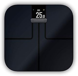 Garmin Index S2 Smart Waage – misst das Gewicht, Gewichtstrend, Körperfettanteil, Muskelmasse, BMI. Mit WLAN, Garmin Connect App-Anbindung und für bis zu 16 Personen, Schwarz