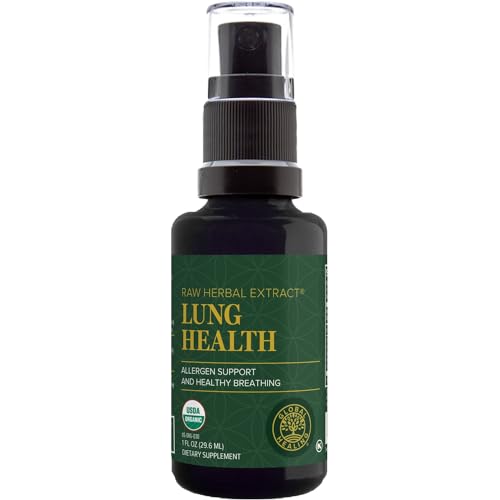 Global Healing Organic Lung Health Supplement - Herbal Nasal Decongestant Spray for Lung Cleanse Respiratory Support and Mucus Relief To Breath Easy - Normal Nose Allergy and Sinus Defense - 1 Fl Oz