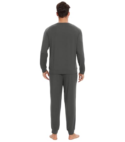 WiWi Men's Pajama Sets French Terry Sleepwear Long Sleeve Top and Pants Pjs with Pockets Drawstring S-XXL2
