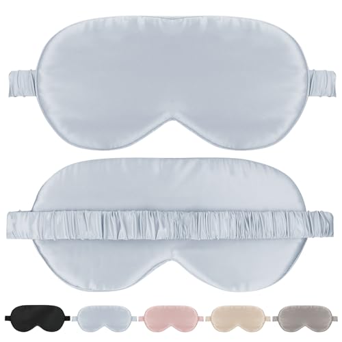 SILKTALE Máscara de seda opaca para dormir, máscara de ojos de seda para mujeres que duermen 100 % seda de morera, con relleno de seda transpirable, cero presión ocular para dormir de lado (azul