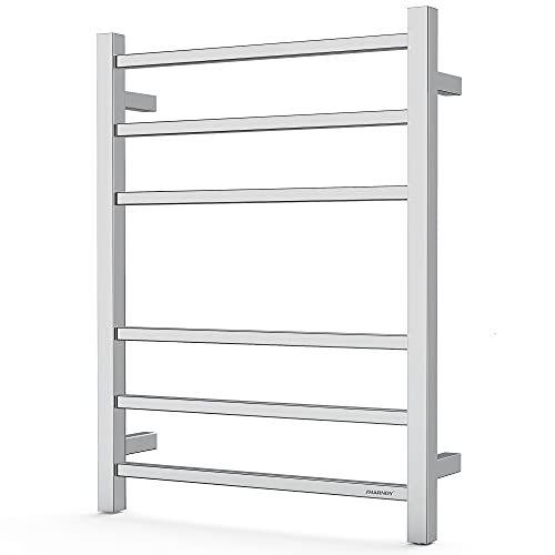 SHARNDY Towel Warmer Polished Chrome for Bathroom Wall Mounted Bath Towel Heater Plug-in Electric Heated Towel Rack Stainless Steel Square 6 Bars Drying Rack ETW13C68W 26.77x20.47x4.13 inches