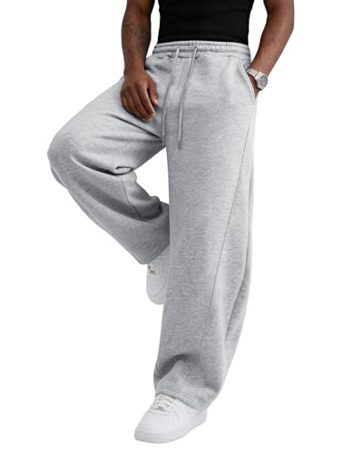 Image of Wangdo Men's Baggy Sweatpants Wide Leg Lounge Cotton Jogging Pants Casual Elastic Waist Joggers with Pockets