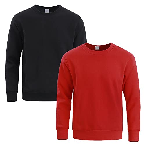 Kit 2 Moletom de Frio Masculino Liso Gola Redonda Macio e Leve - Preto/Vermelho/GG