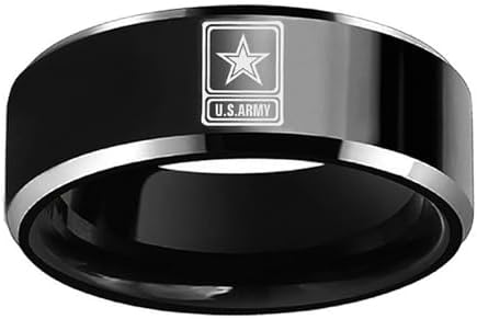 US Army Wedding Band 8mm Dome & Flat Military Ring with Engraved Star & U.S.ARMY Emblem Titanium Steel Veteran Marriage Jewelry for Men Women image 5