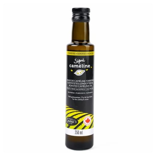 Aceite de Camelina Tostada, 250 ml, de Olimega Farm. Alternativa al aceite de sésamo tostado. Rocíelo en ramen, golpee un salteado, vegetales estofados. Sutil sabor tostado y nuez.