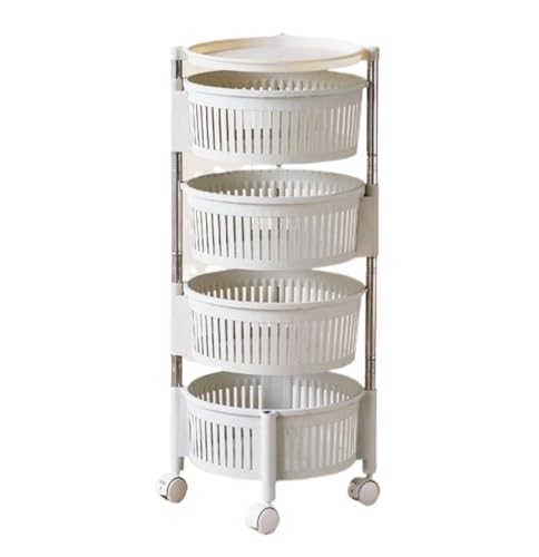 FENGJISUN Carrito De Cocina Móvil Multifuncional Cesta Giratoria For Frutas Y Verduras con Tapa For Sala De Estar(White,4 Layer)