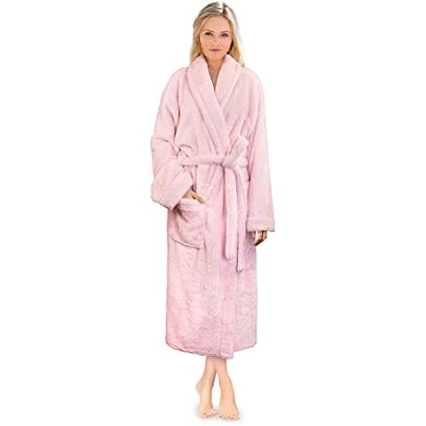 PAVILIA Premium Womens Plush Soft Robe Fluffy, Warm, Fleece Sherpa Shaggy Bathrobe (L/XL, Light Pink) Cover