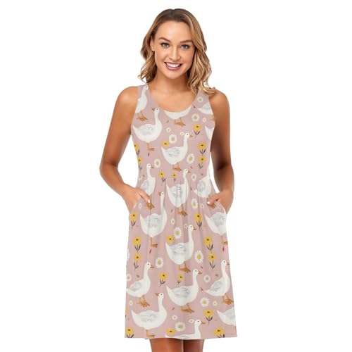 Image of ALAZA Women's Summer Dress Sun Dress Sleeveless with Pockets