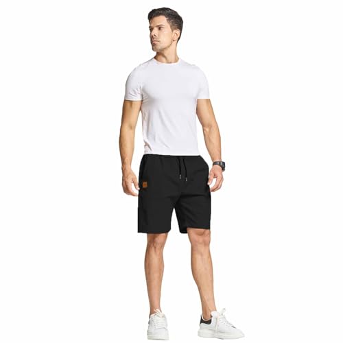 JustSun Mens Shorts Casual Cotton Summer Workout Golf Chino Shorts Beach with Elastic Waist and Pockets - Image 5