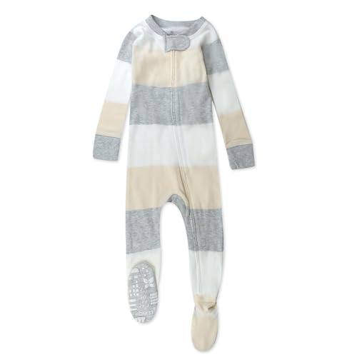 HonestBaby Baby Classics Non-Slip Footed Pajamas One-Piece Sleeper Zip-Front Pjs 100% Organic Cotton, Jumbo Stripe Natural, 24 Months