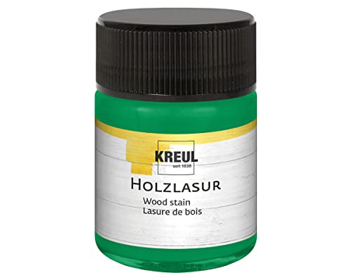 KREUL 78512 - Farbintensive Acryl Holzlasur, 50 ml Glas in tannengrün, für unbehandeltes, natürliches Holz und saugende Naturpapiere, fließend - flüssige Farbe auf Wasserbasis