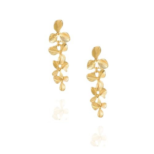 Leaf Dangle Earrings,Trendy Gold Plated Dangling Earrings for Brides Formal Earrings for Women Lady Prom Party