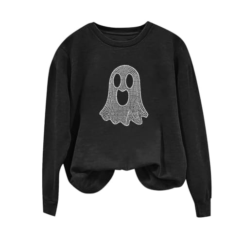 Women Halloween Rhinestone Ghost Sweatshirt Loose Fit Crewneck Pullover - image 5