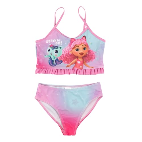 United Labels Gabbys Dollhouse Bikini für Mädchen mit Rüschen Rosa Pink 122/128 Zweiteiliger Badeanzug Bademode Kinder