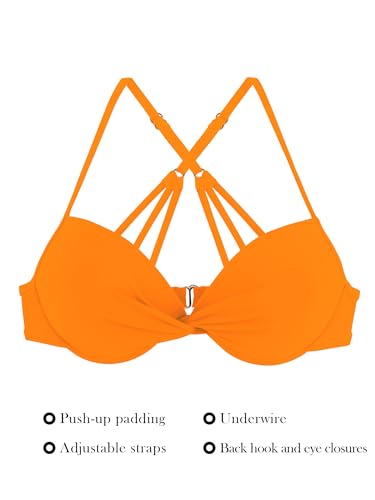 RELLECIGA Women's Orange Push Up Bikini Top Twist Front Underwire Bathing Suit Size Medium - Image 6