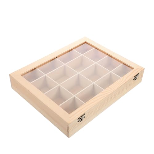 Boîte de rangement contre la poussière avec 16 cases en bois pour vos minéraux fragiles