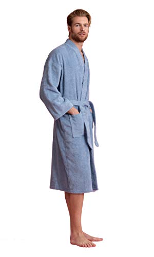 Image of Men's Turkish Terry Kimono Style Bathrobe - 100% Cotton Robe for Men - Comfortable & Absorbent - Soft & Cozy Wear