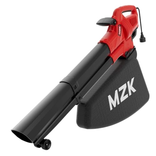 MZK 2-in-1 Electric Leaf Blower Vacuum Mulcher, Corded, Red | Blows,vacuums and mulches leaves with 460 CFM airflow, anti-jam easy-lock design and 40L bag for gardens, yards and walkways.