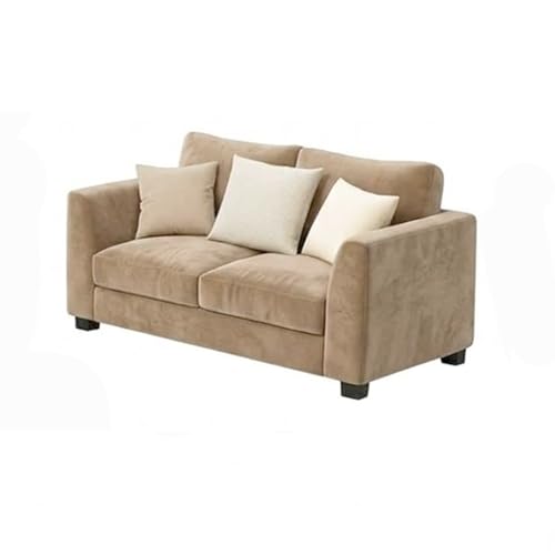 Image of SOCOZI Trevano 5 Seater Sofa Set with Ottoman (3 Seater + 2 Seater + Ottoman) | Soft Velvet Suede Fabric | Plush Comfort Cushions for Living Room (Beige)